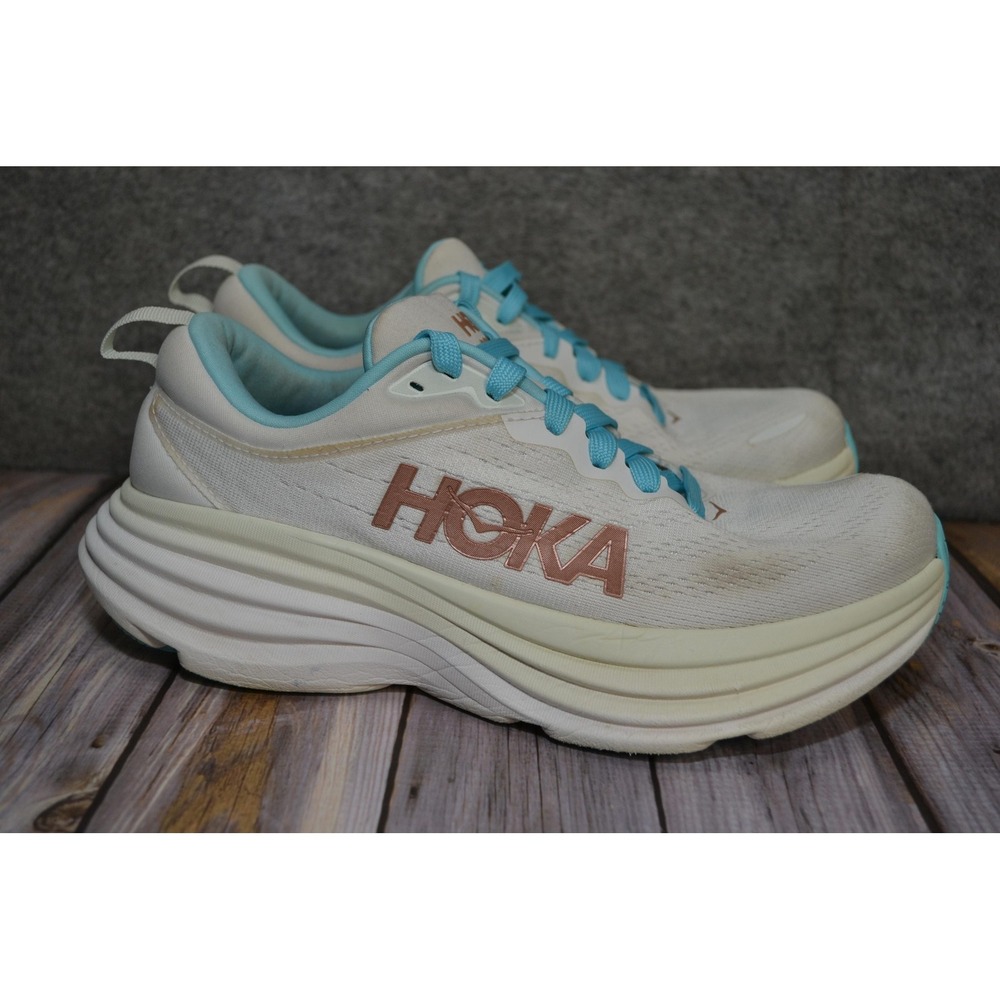 Hoka‎ One One Bondi 8 Shoes Womens 9 White Aqua Max Cushion Running 1127952 FTRS